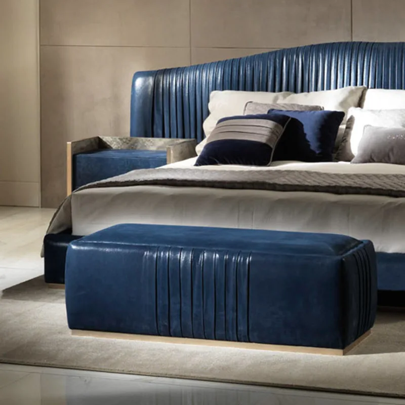 Leather modern simple double  villa master bedroom wide  screen 1.8 meters big