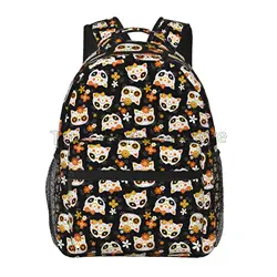 Cute Sugar Cat Skulls and Flowers Travel Backpack for Women Girls Lightweight Travel Hiking Camping Daypack Casual Shoulder Bag