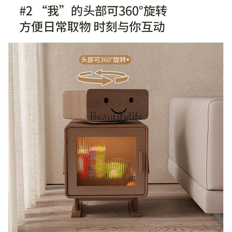 Robot side cabinet with lamp solid wood sofa side few