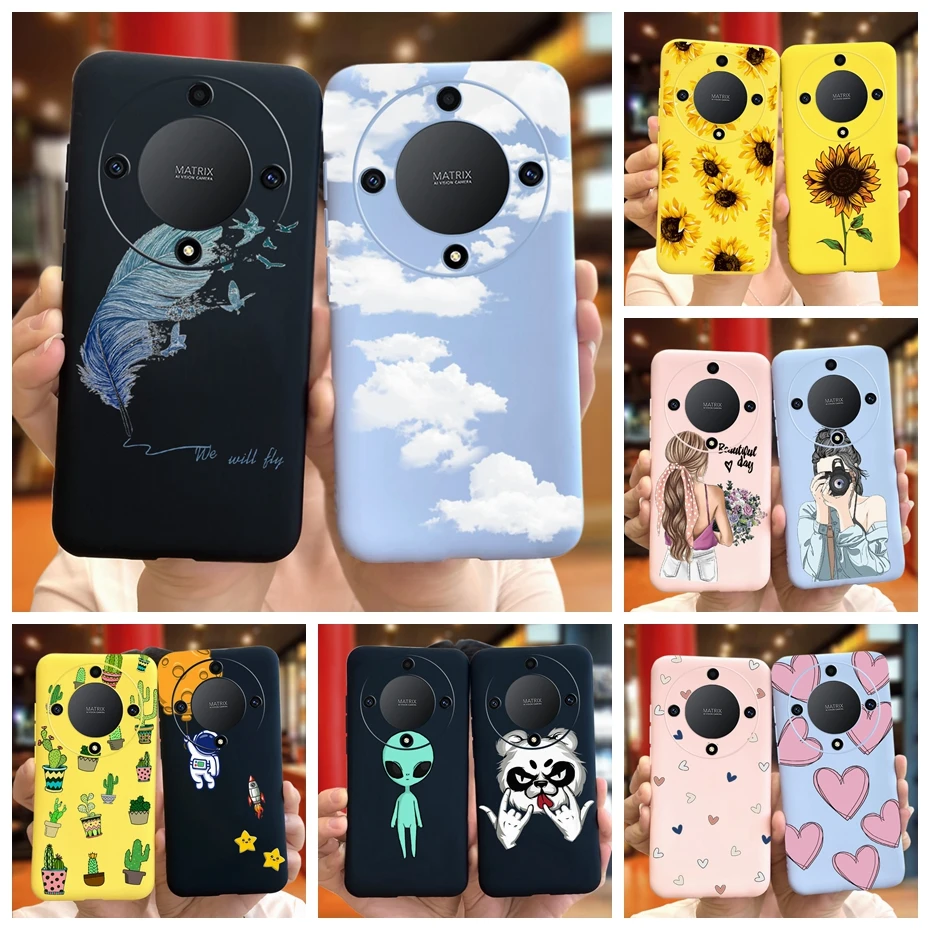 For Honor X9a Fashion Feather Cloud Pattern Phone Case For Honor X9a 5G X 9a ROM-NX1 Candy Color Soft Silicone TPU Back Cover