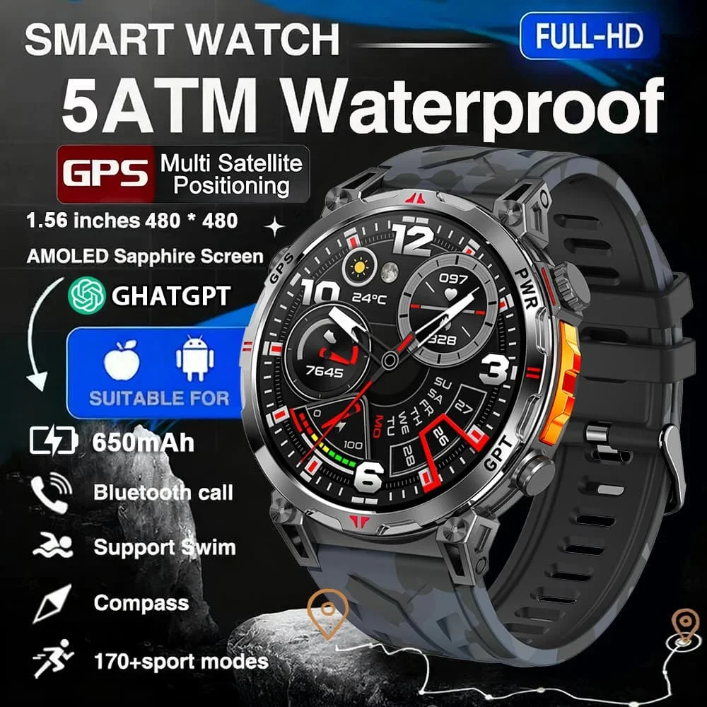 2025New Militare T-Rex3 Ultra Man Smartwatch Costruito in GPS Bussola Altimetro Barometro 5ATM Impermeabile 650mAh Bracciale Sportivo da Uomo