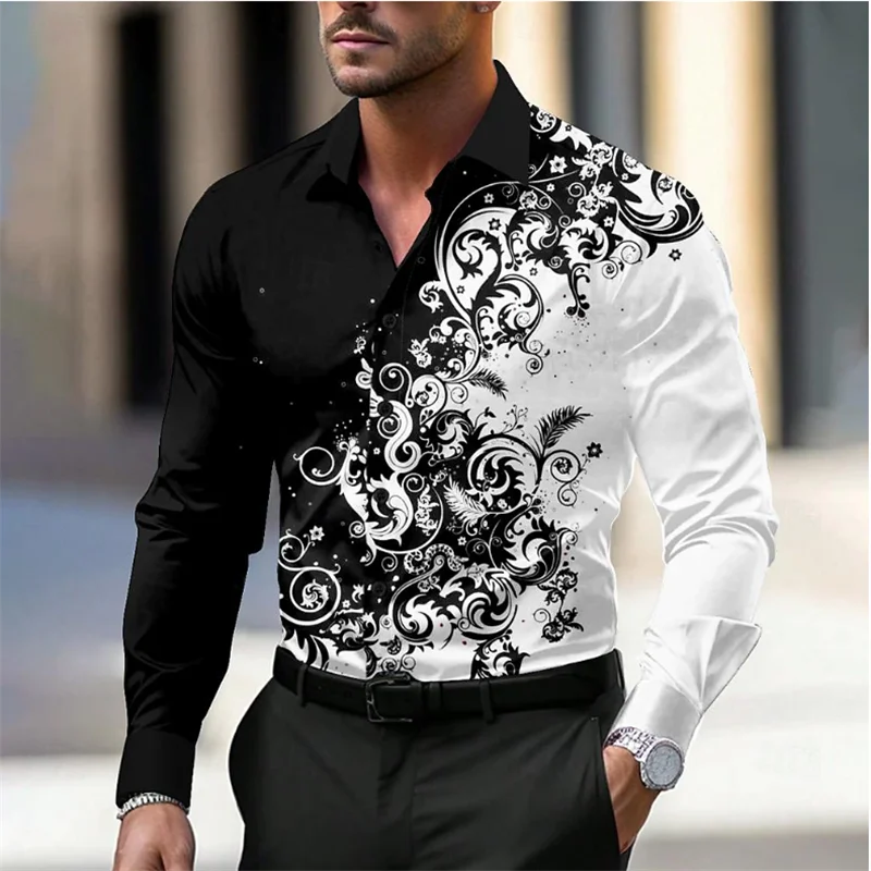 Floral Business Casual Men\'s Shirt Formal Shirt Button Shirt Party Daily Spring Summer Lapel Long Sleeve 11 Colors Soft Fabric