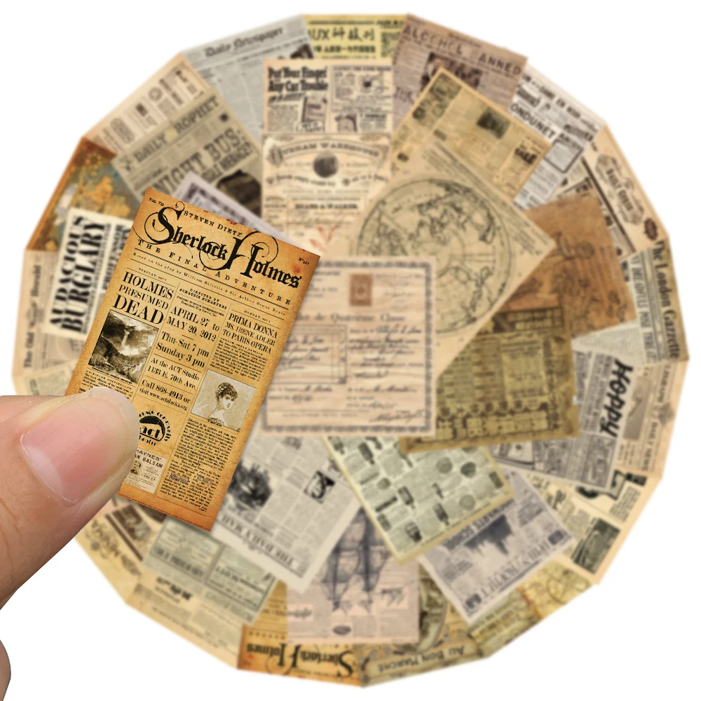 35PCS Yellowed Old Newspaper Vintage Parchment Retro Stickers Decals DIY Car Suitcase Scrapbook Phone Laptop Bike Sticker