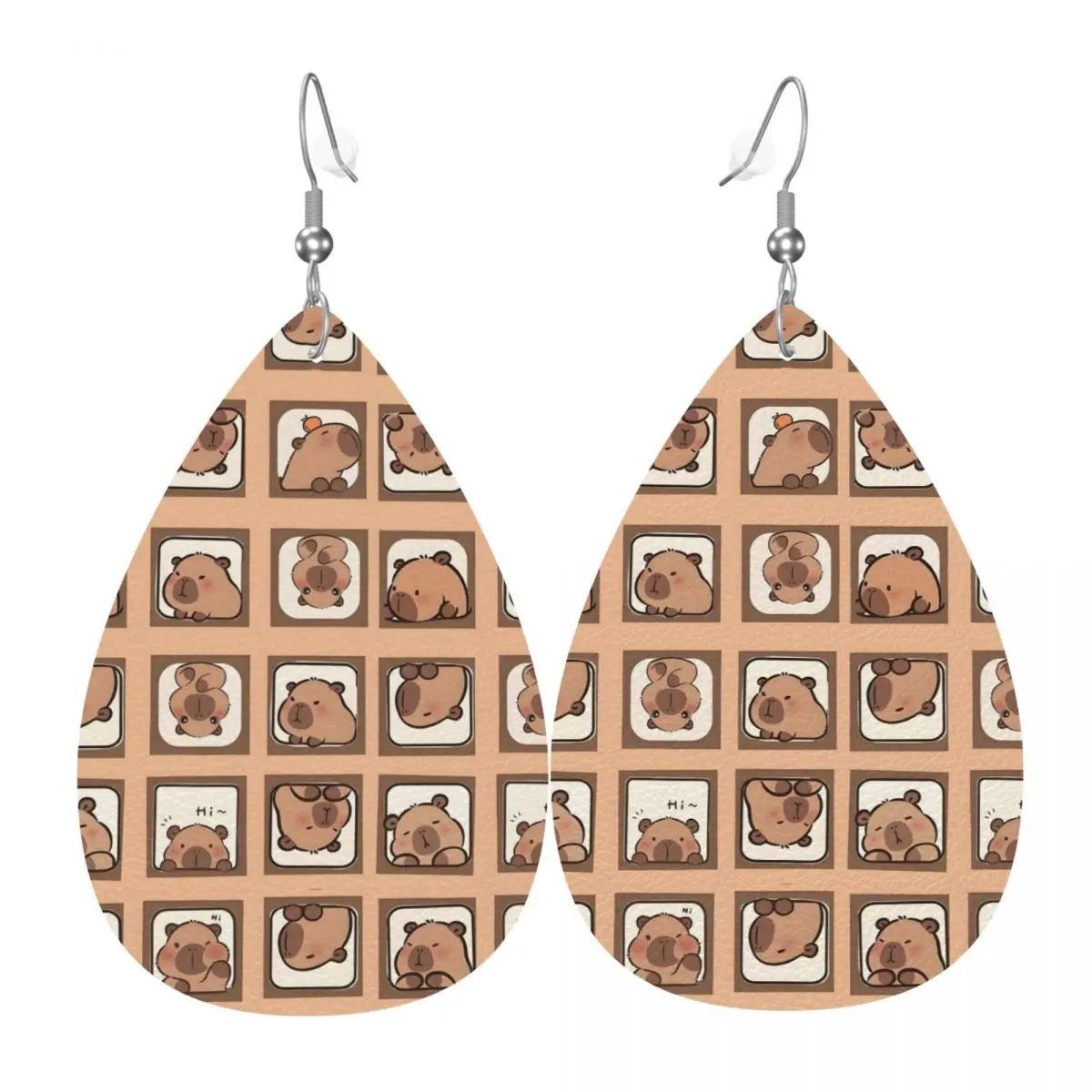 

Custom Funny Capybara PVC Leather Earrings Dangle Earrings Jewelry For Women For Wife Mother Gift
