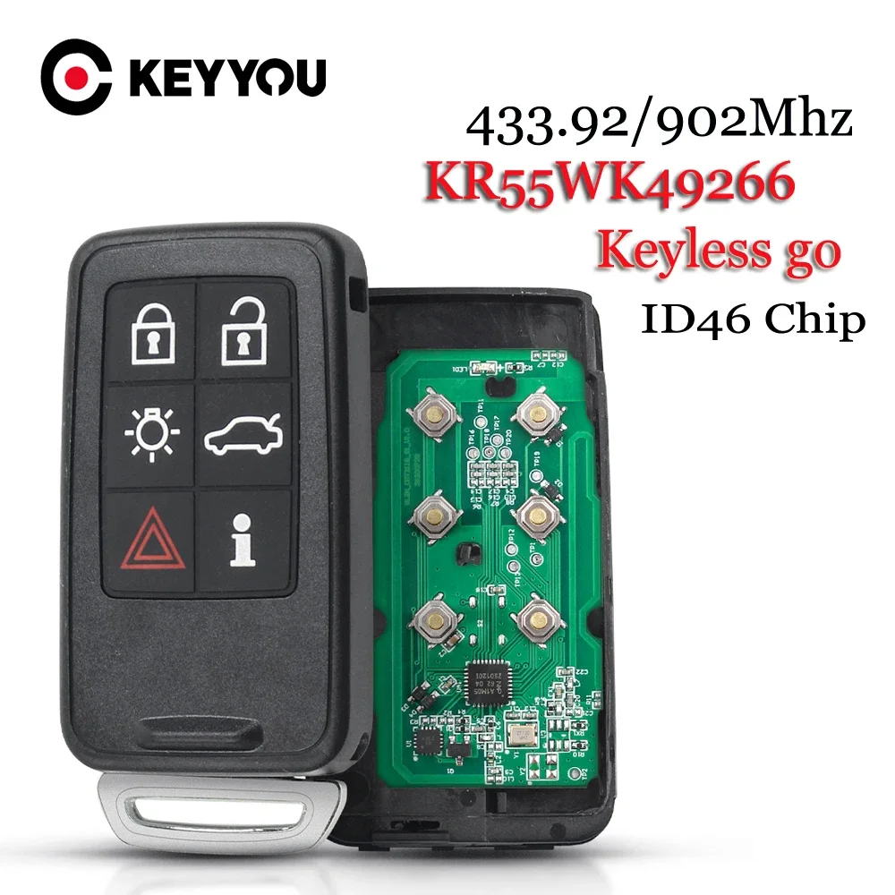 KEYYOU Smart Remote Car Key 434Mhz 902MHz For Volvo S40 S60 S60L S80 V40 V60 XC60 XC70 2007 2008-2013 KR55WK49264 Fob 6 Buttons