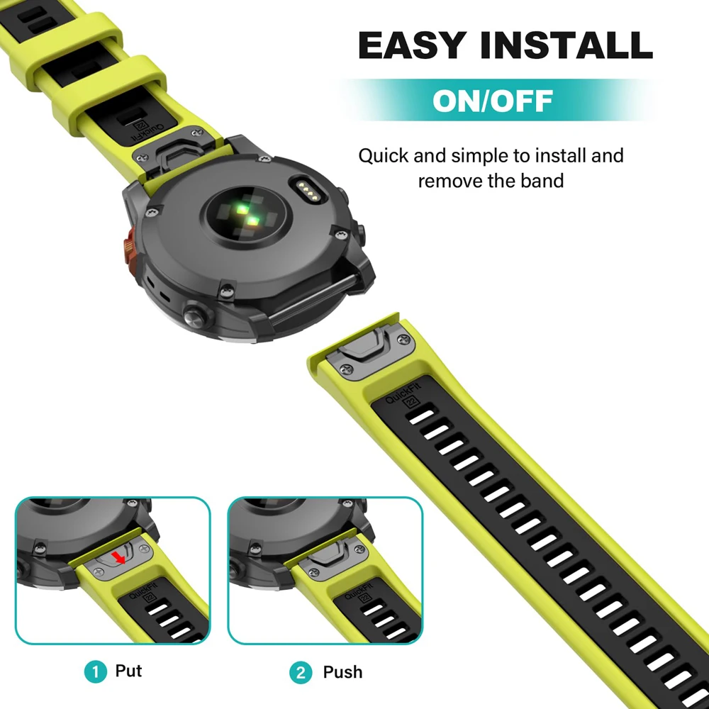 حزام سيليكون رسمي بلونين لساعة Garmin fenix 7 7X Pro QuickFit لساعة Garmin Forerunner 970/Fenix8 E 6 6X 5 5X