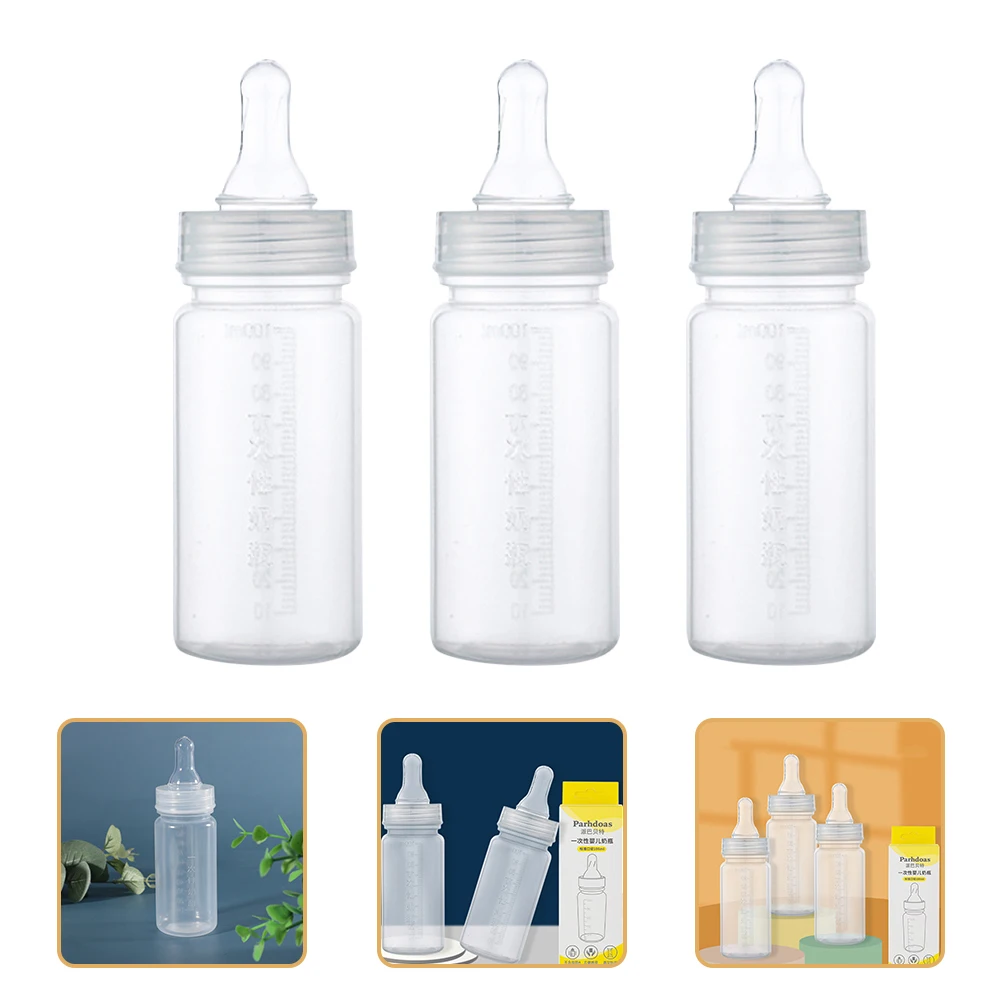 4 Pcs Newborn Baby Bottles 100ml Transparent Disposable Scale Design Leak Proof Portable Infants Feeding Bottle Safe Durable