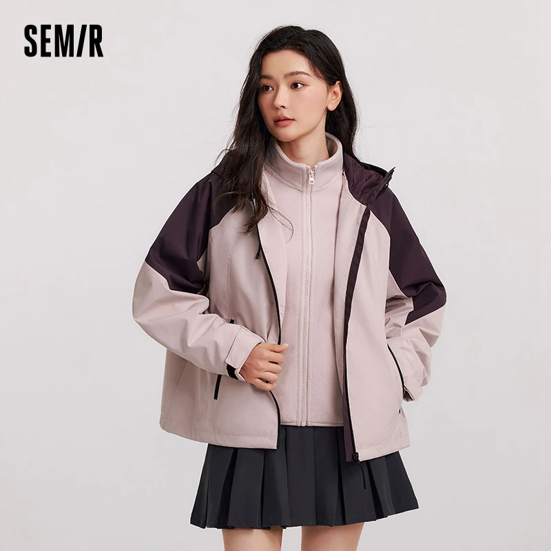 Semir Coat Women Three-Proof Windproof Jacket Antistatic Polar Fleece 2024 Winter New Two-Piece Jacket