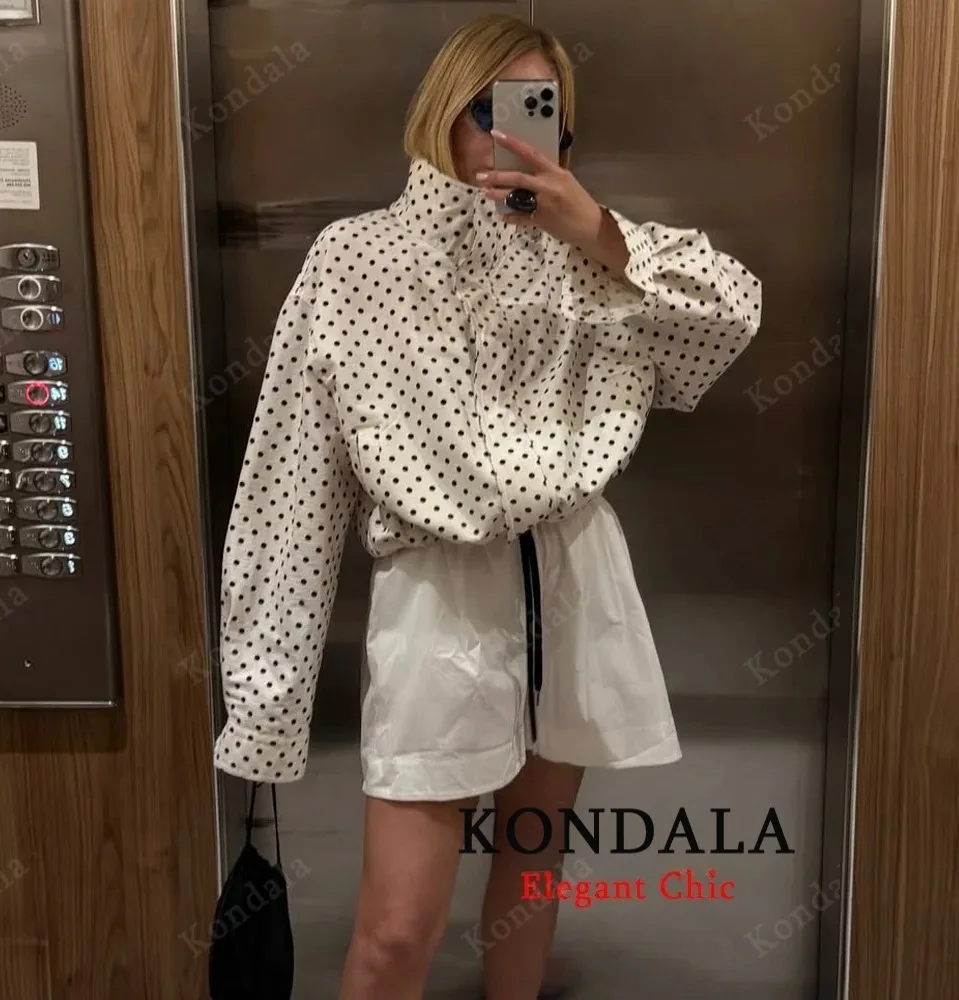 Dámská ležérní puntíkovaná bunda se stojáčkem, bublinková příze, volná bunda, jaro/podzim 2025, módní bunda pro ženy - náhled 3