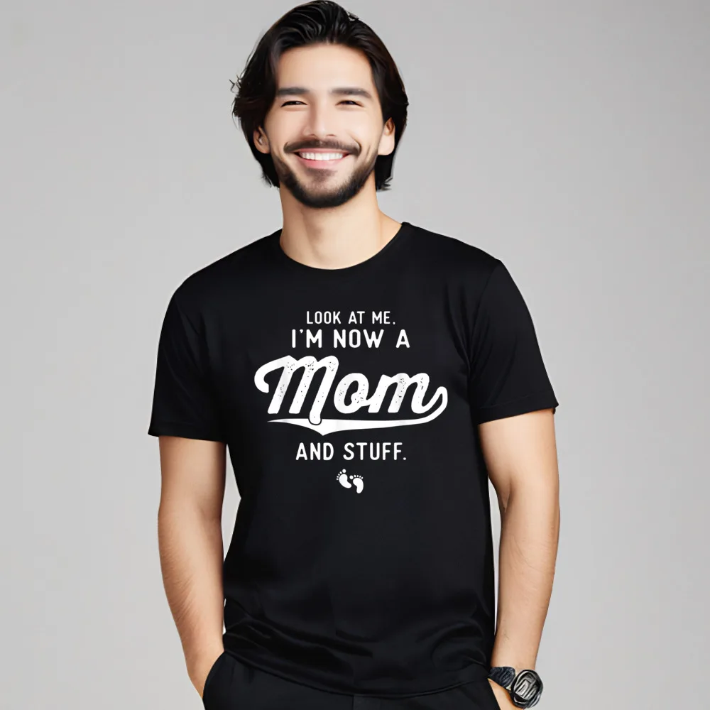 Casual Short Sleeve Tees Father Day Loose Crewneck 100% Cotton T Shirts Male Tshirts First Time Mother Gifts Expecting