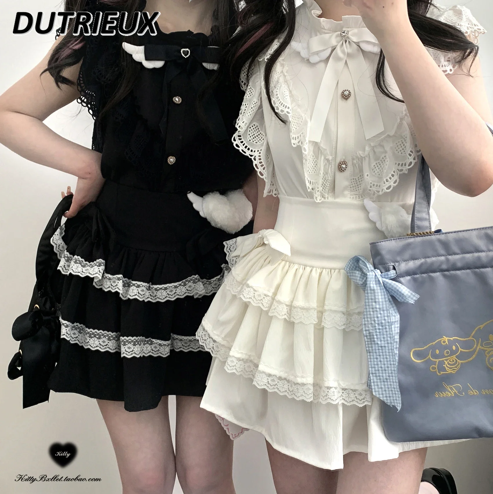 Japanse stijl boog dubbellaags kant massaproductie korte hoge taille rok zoete leuke mode damesrokken zomermode