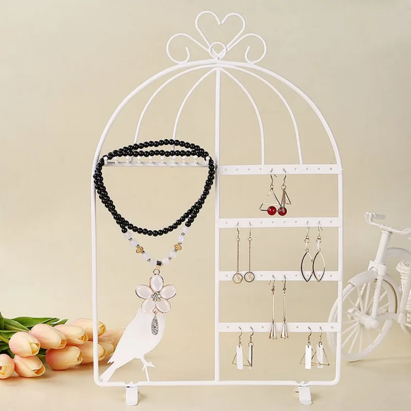 Iron Metal birdcage Jewelry Display Stand Organizer Rack Hanging Wall for Women Earrings Necklaces Bracelets Storage Holders