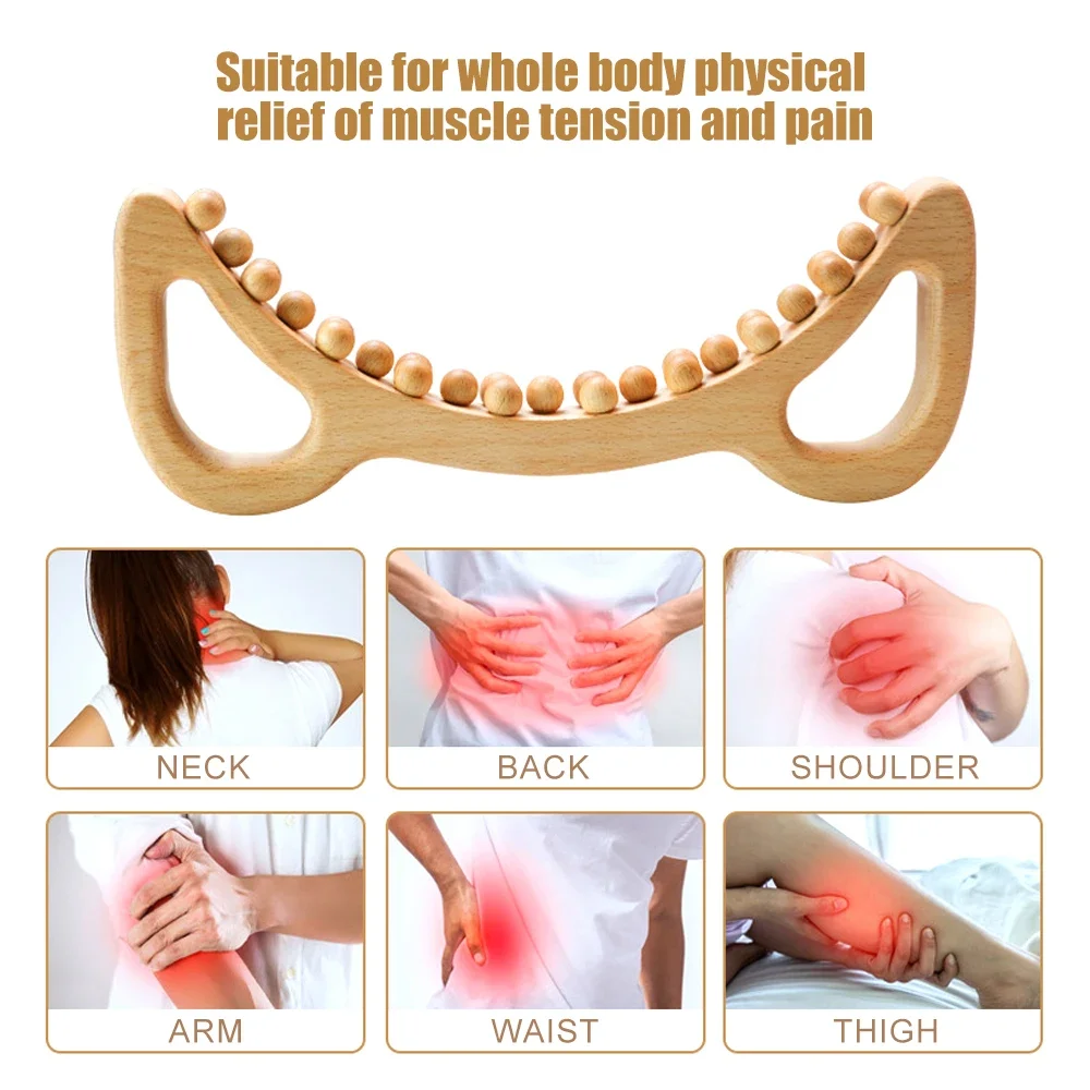 1Pcs Wooden Guasha Stick Tools,Lymphatic Drainage Massager,Double Row 29 Beads Point Treatment Gua Sha Tools for Back Leg