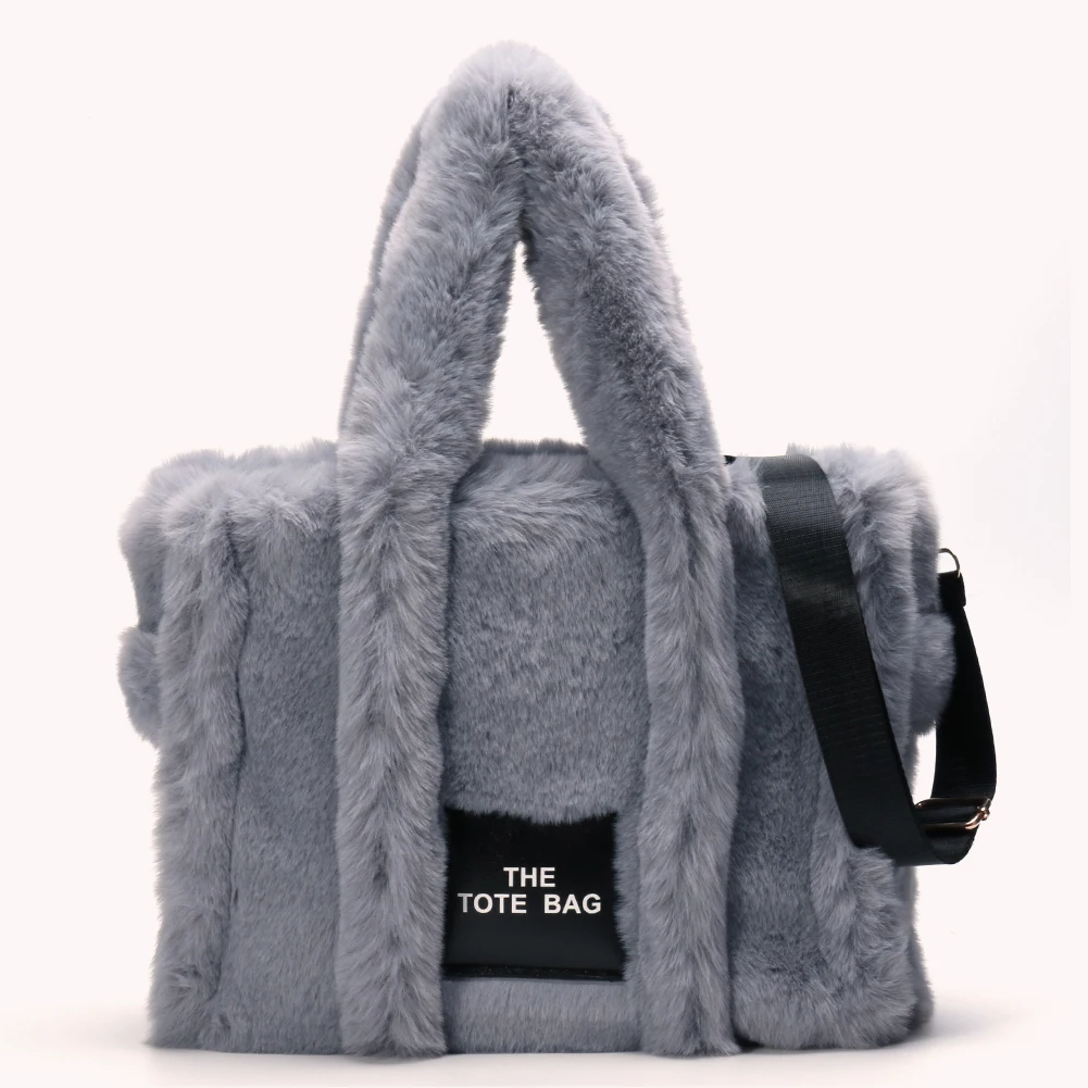 Fashion Crossbody Bags Solid Fluffy Shoulder Tote Bag Soft Plush Portable Large Capacity for Travel Work for Daily Shopper