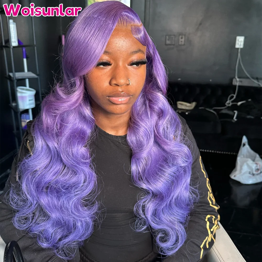 

36 34 inches Purple Lace Frontal Wigs human hair 13x4 13x6 Transparent Lace body wave 200 Density Black women 613 Human Hair wig