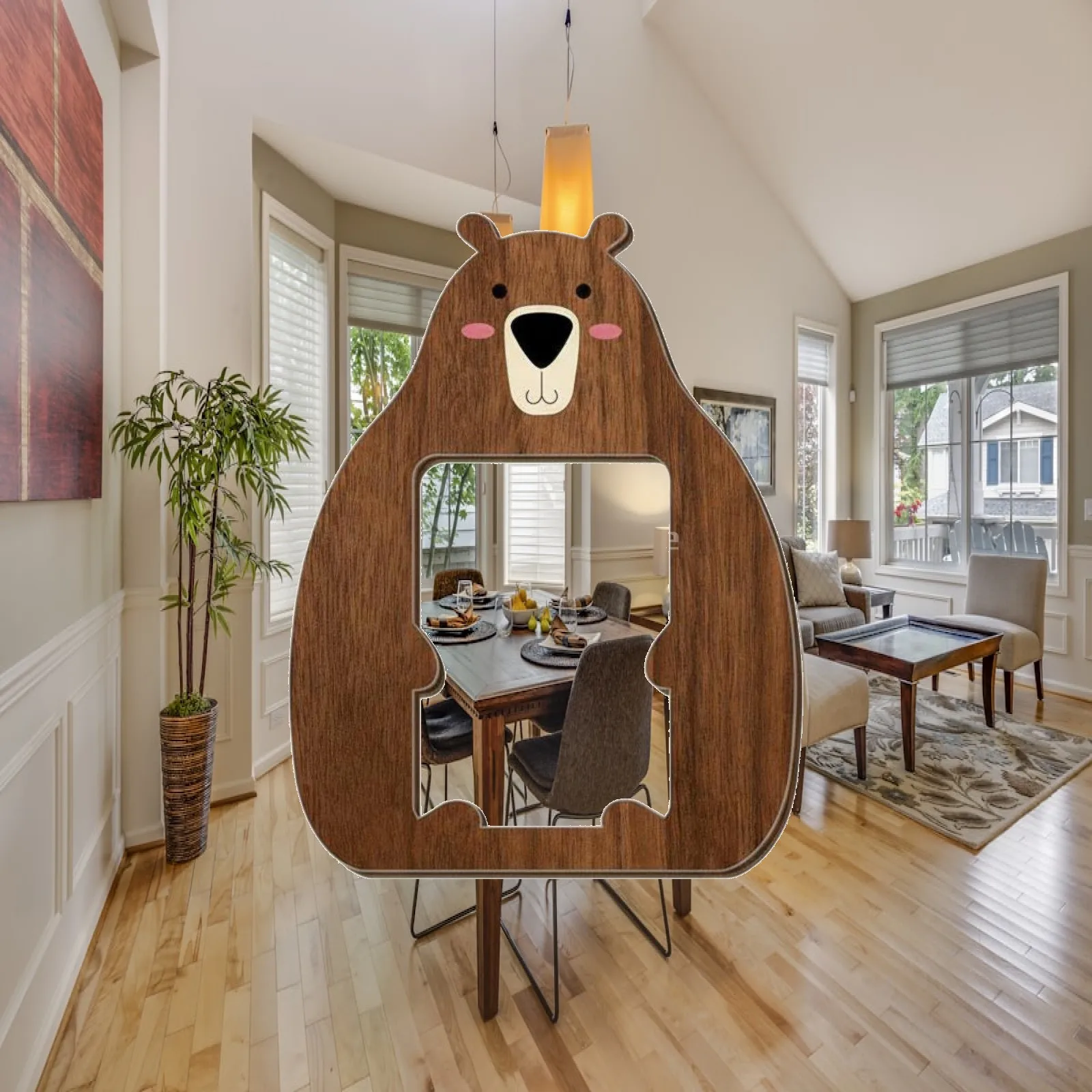 Cat and Bear Outline Wooden Photo Frame Rustic Picture Frame Custom Wall Decor for Home and Office Use