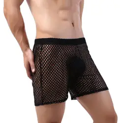 Sexy Big Mesh Boxer Shorts Men Underwear Pajamas Shorts Hollow Fishnet Underpants Boxershorts Casual Fitness Men Sleep Bottoms