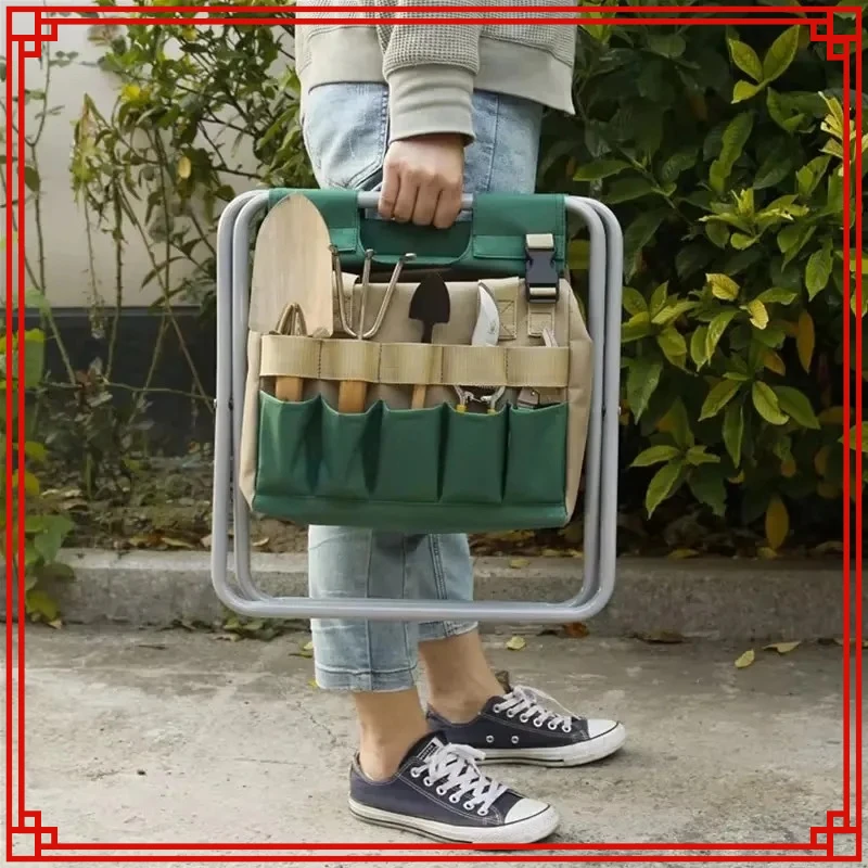 

Garden Folding Stool Multifunctional Multi Pocket Detachable Bag Kneeling Stool for Garden Weeding Garden Tool Organizer Seat