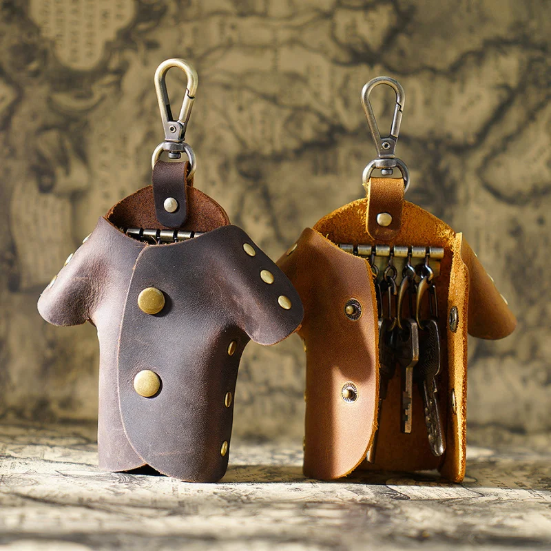 

Creative Clothes-Shaped Genuine Leather Key Holder, Anti-Lost Key Organizer with 6 Hooks, Portable Waist Hanging Key Case.