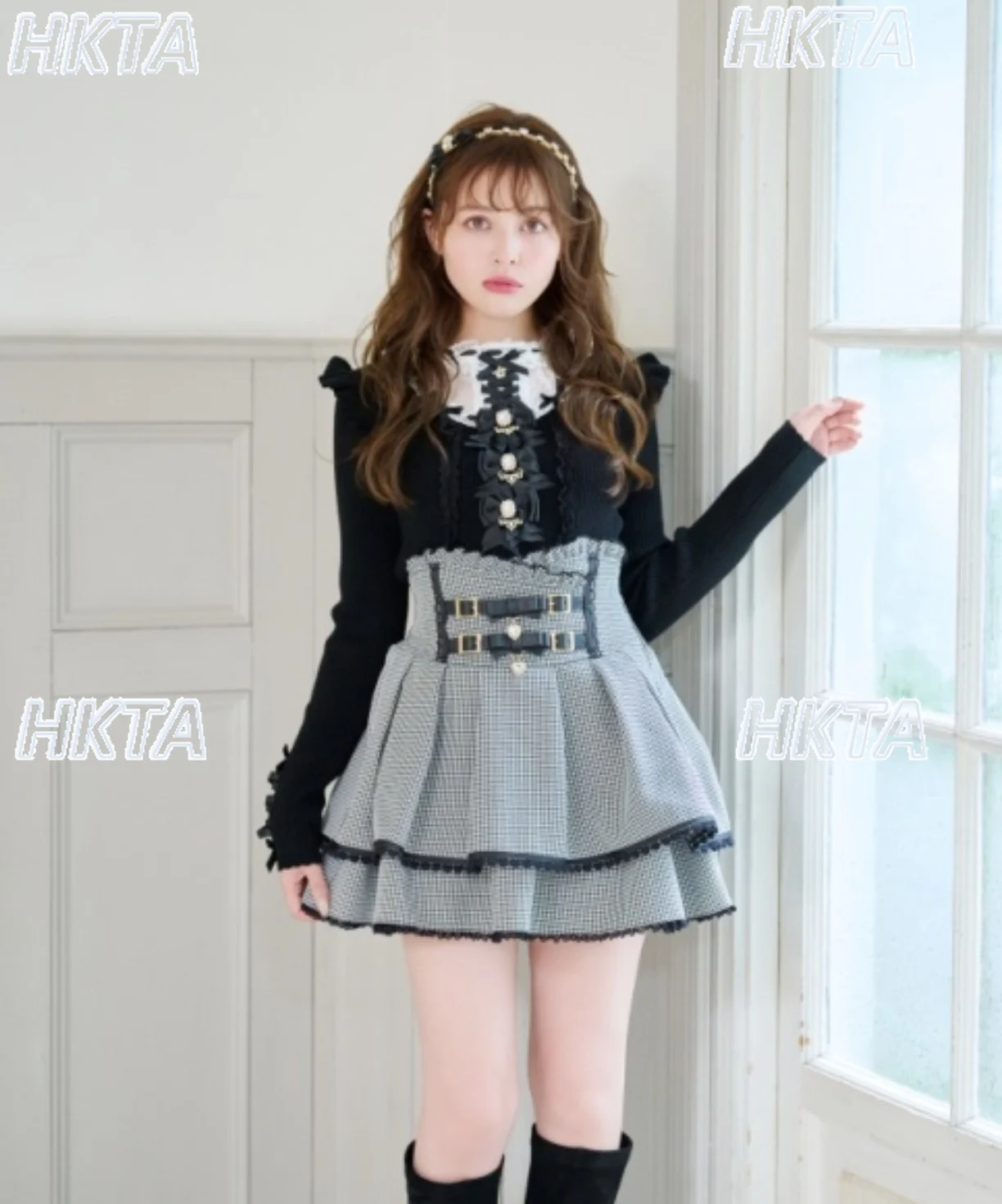 اليابانية لطيف الحلو القوس الأسود ليز سترة البلوز لوليتا الفتيات 2025 الخريف جديد الدانتيل المرقعة التخسيس محبوك البلوزات