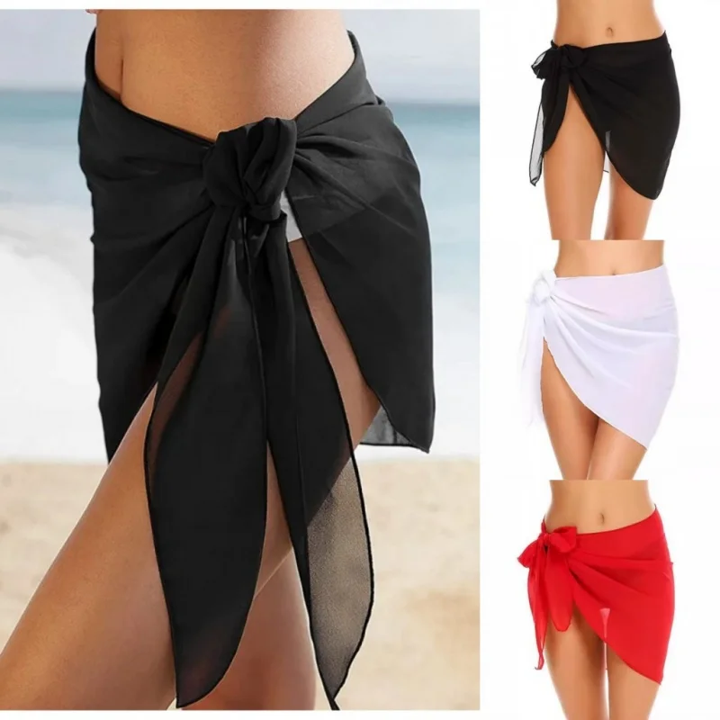 Summer Women Short Sarongs Swimsuit Coverups Beach Bikini Wrap Sheer Short Skirt Chiffon Hip Waist Scarf Cover Ups for Swimwear