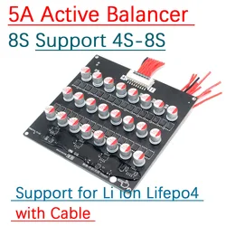 8S 5A Li Ion Lifepo4 Active Balancer Capacitive Electric Vehicle RV Storage Lithium Battery BMS Balance 4S 6S 7S Cells Equalizer