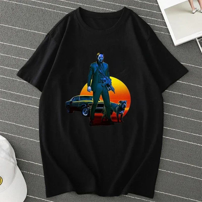 Crazy John Wick Baba Yaga Printed T Shirt For Men Fashion Streetwear T Shirts Action Movie Short Sleeve Tee Shirt Adult Tops