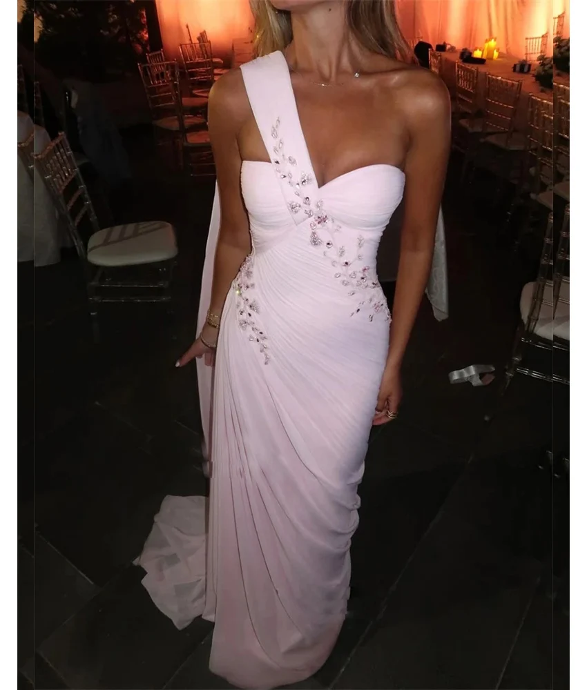 تخصيص عالية الجودة جيرسي مستقيم واحد الكتف مطرزة الديكور كريستال مساء اللباس مثير الحبيب فساتين المشاهير #1