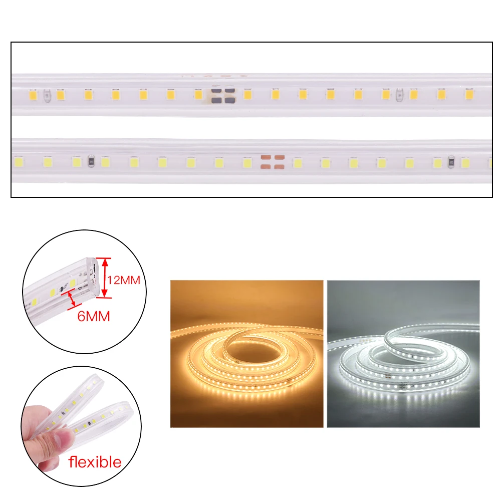 Imagem -04 - Conduziu a Luz de Tira 2835 Alta Segurança 120leds m Flexível Conduziu a Fita Impermeável Exterior da Fita do Diodo Emissor de Luz com a Corda Conduzida da Tomada do Interruptor 220v