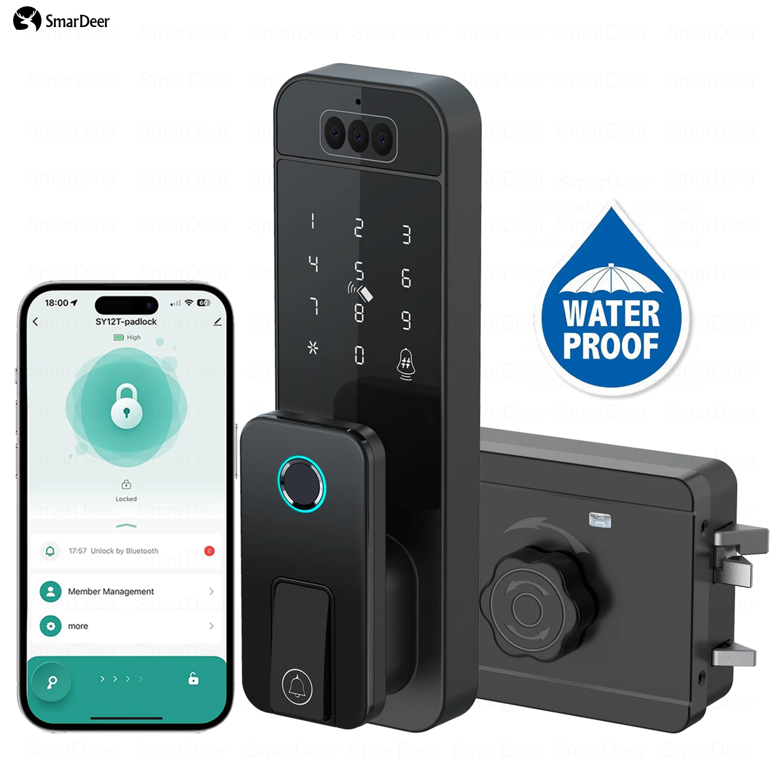 Waterdicht slim buitendeurslot met vingerafdruk, gezichtsherkenning, wachtwoord, anti-diefstalbeveiliging, elektronisch slot voor poort en tuin