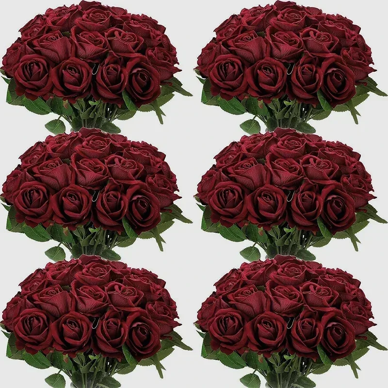 50 PCS Artificial Roses Flowers Velvet Rose Bouquet for Home Wedding Decoration