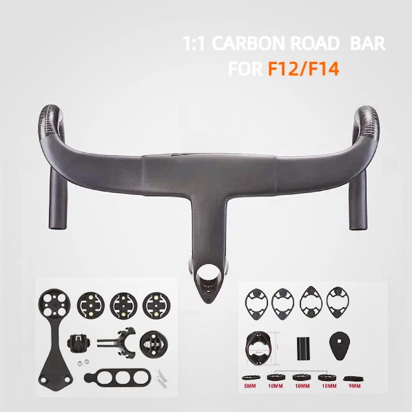 Ultra Light T800 Carbon Integrated Road Bike Handlebar 1:1 for F12 F14 Series Fully Internal Wiring Mount for Garmin Wahoo Gopro