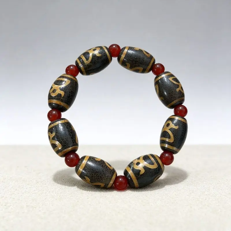 Elegant and Generous Agate Dzi Bead Single Ring Bracelet, Unisex Design Jewelry