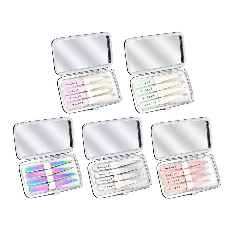 Ensemble de pinces à sourcils 4 en 1 en acier inoxydable, outil de pincettes pour maquillage de beauté, coupe de barbe et de cils