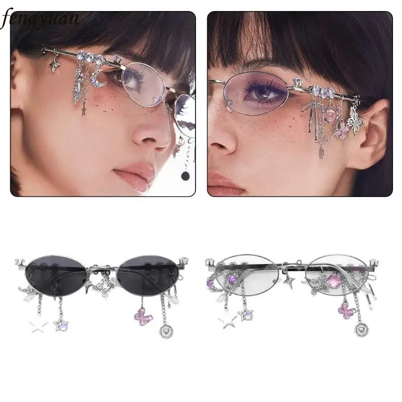 

B2QE Fashion Clear Lens Glasses with Star Pendant 2000s Cool Glasses for Women Girl