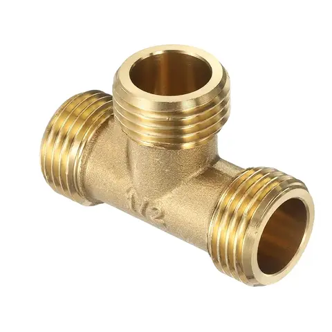 Brass Tee Pipe Fitting G1/2" Male 3 Way T-Connector Fitting Coupler Adapter for Gas Transport Connect Pipelines