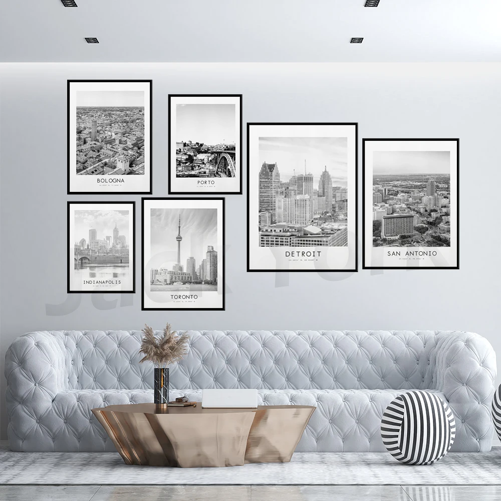 Toronto,Dubrovnik,Valletta,Porto,Genoa,Palermo,Bologna,Detroit,Dublin City Poster Print - Black and White Minimalist City Print