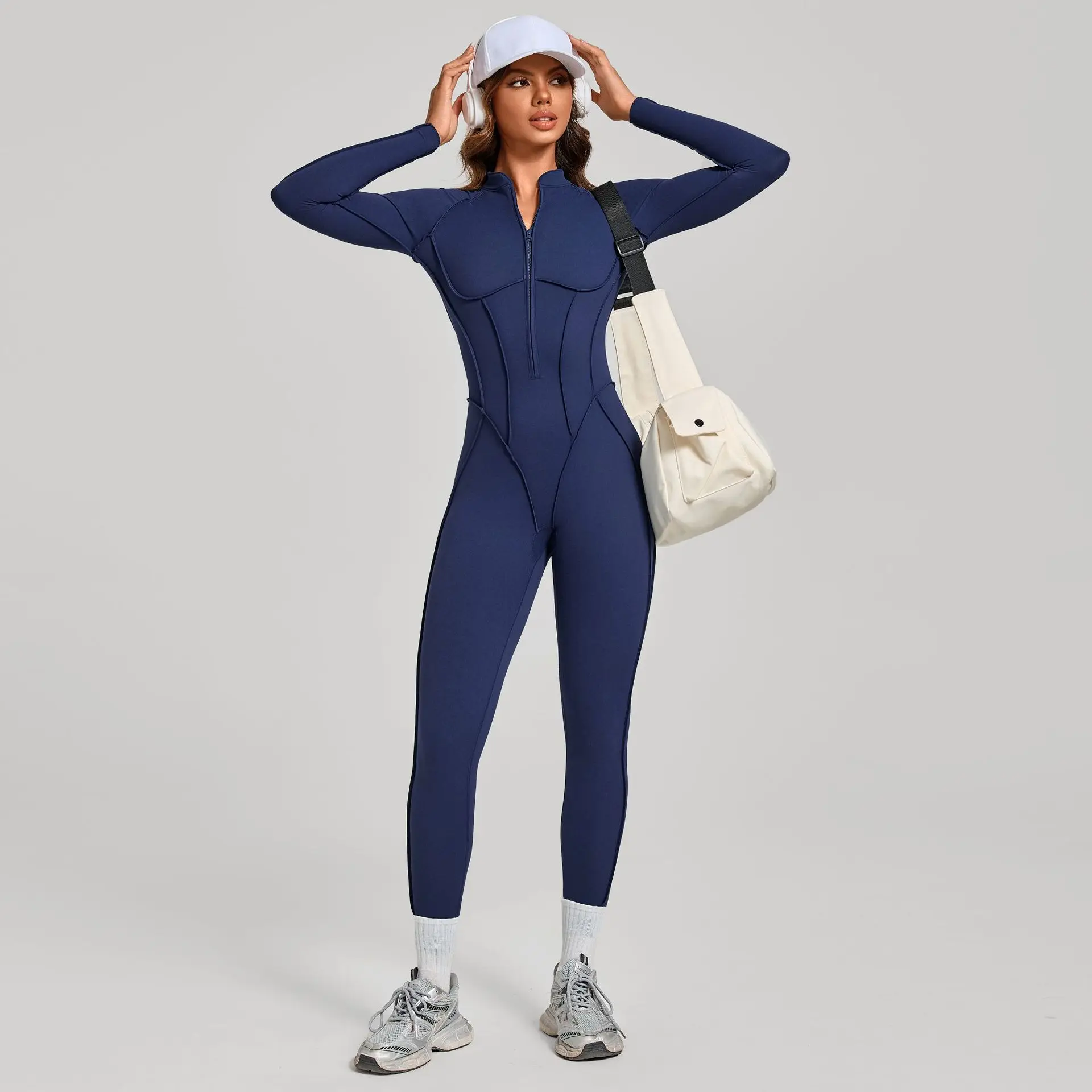 

Женские спортивные комбинезоны для тренировок в зале: комплекты с молнией до середины груди, длинными рукавами, облегающие, с открытой спиной, для йоги и фитнеса