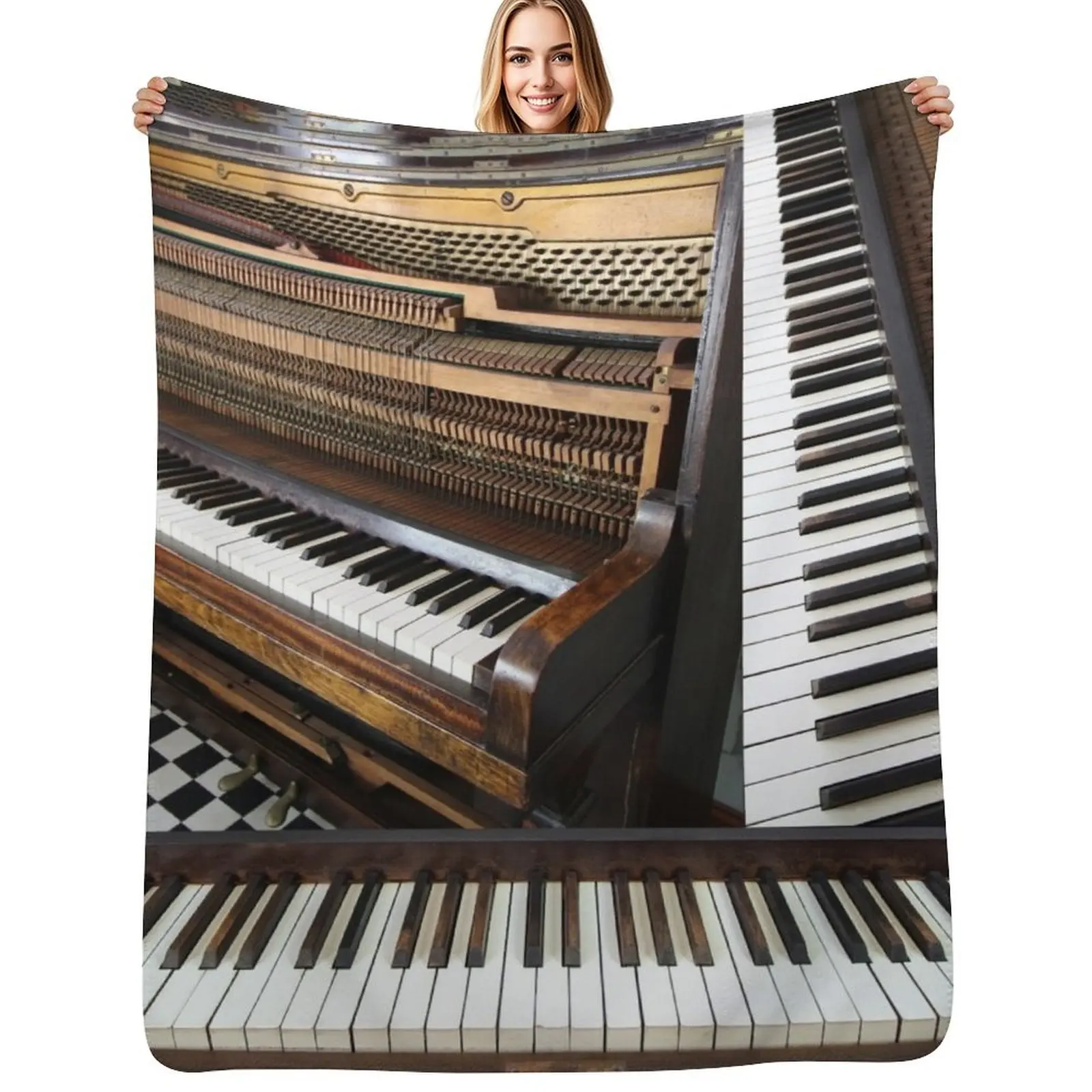 Piano montage, vintage musical instrument Throw Blanket Shaggy Hair Luxury Thicken Bed Summer Decoratives Blankets