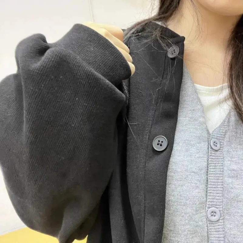 cardigans Women Long Sleeve O-neck Black Simple Korean Fashion Coats Loose High Street Gentle All-match Outwear Autumn New Ins