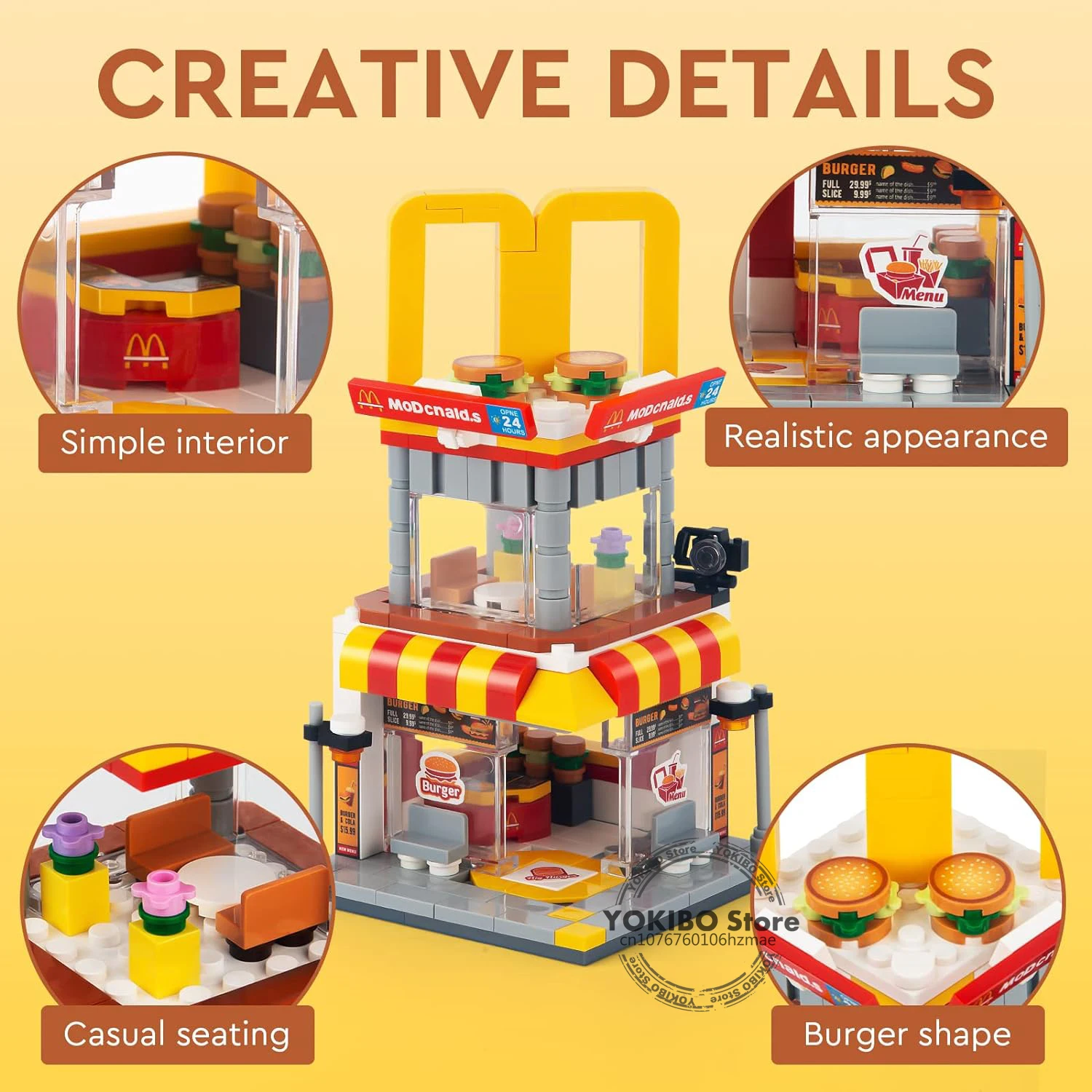 Building Block Set City Street View Burger Shop Building Set Micro Mini Building Block Bricks  DIY Toys, Unique Home Decor