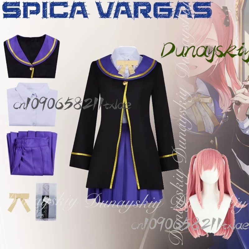 

Аниме Spica Vargas, костюмы для косплея для женщин и девочек, парик, черное пальто, синяя юбка, платье Лолиты, школьная форма JK, вечерние, Хэллоуин