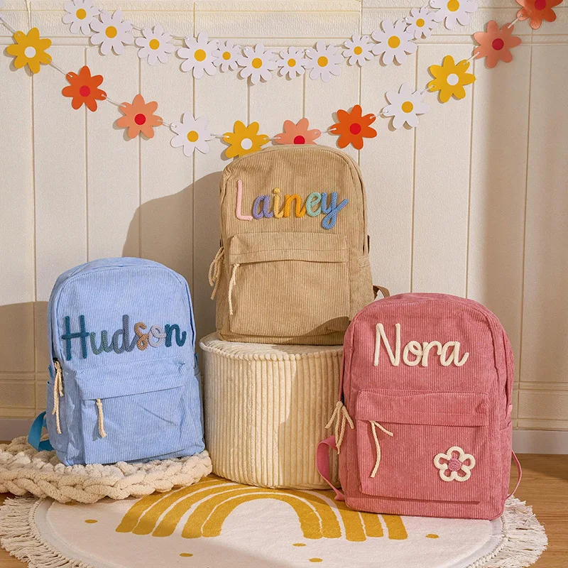 

Children's Schoolbags Custom Embroidered 2025 New Corduroy Kindergarten Schoolbags for Boys and Girls Primary School Students