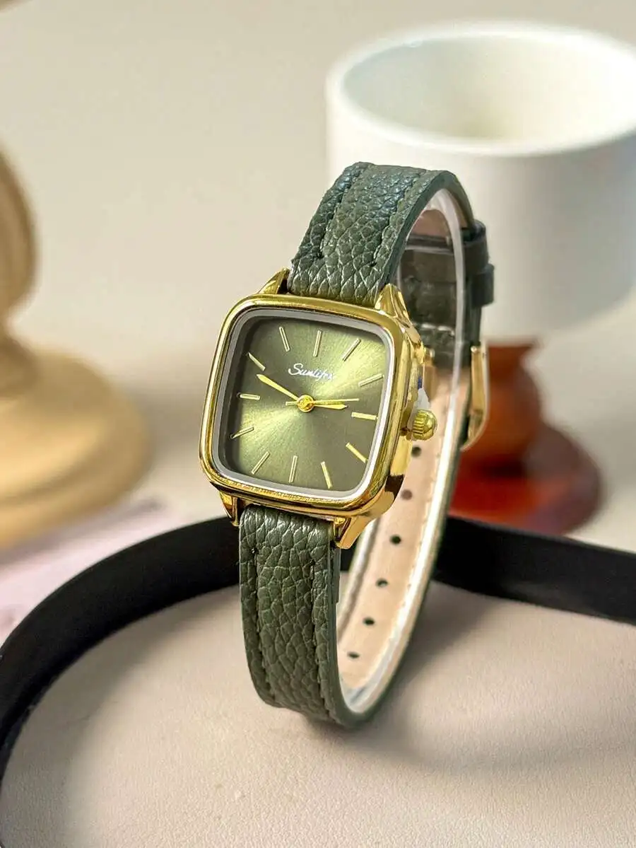 1pc Vintage Fashionable Casual Women's Wrist Watch, Oval Case, PU Strap, Delicate Dial With Rhinestone Decor, Elegant &