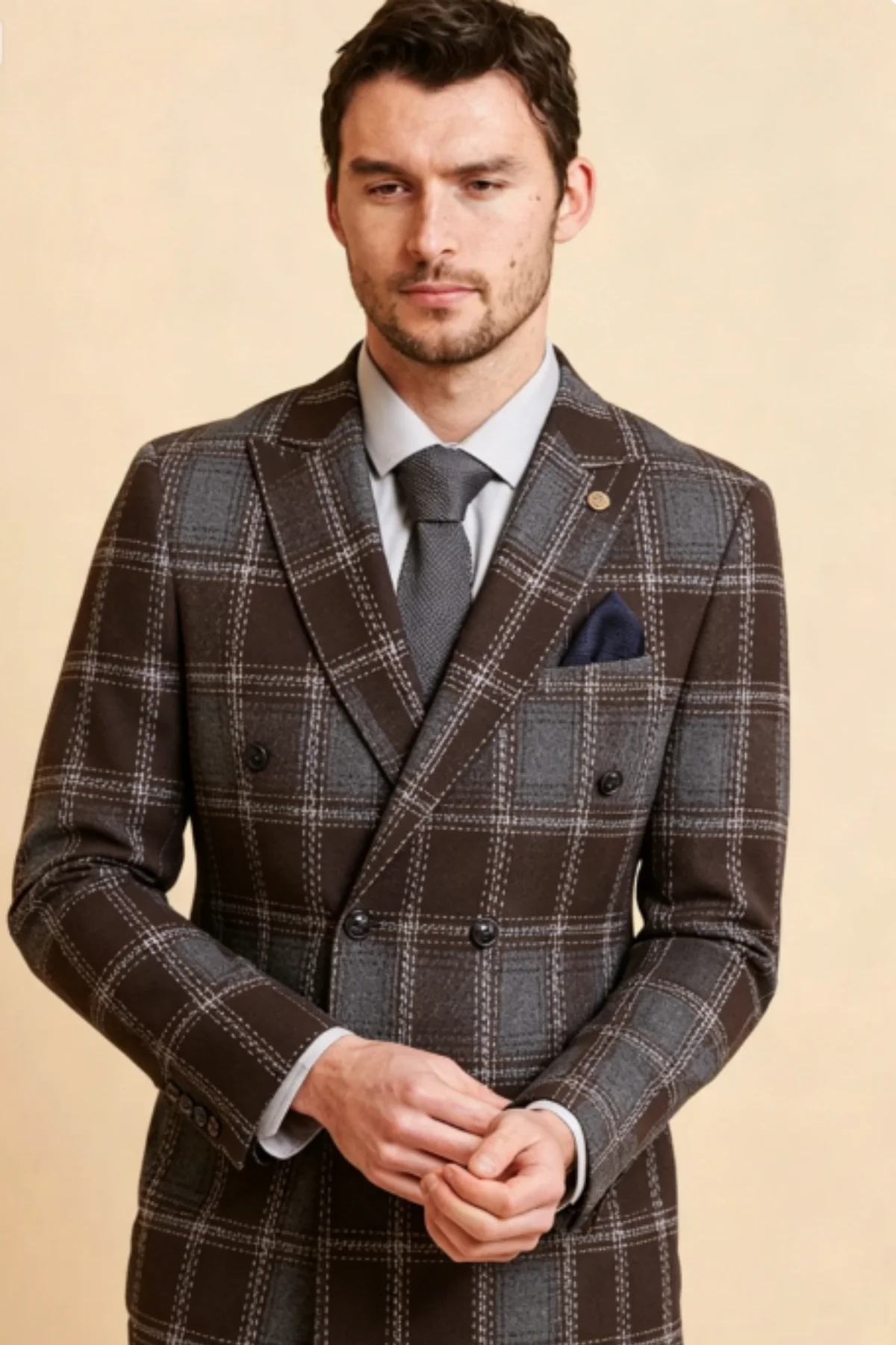 

Customized Double Breasted Plaid Men Suits Slim Fit Peak Laple Groom Wedding Tuxedos 2 Piece Sets Male Prom Blazers Ropa Hombre