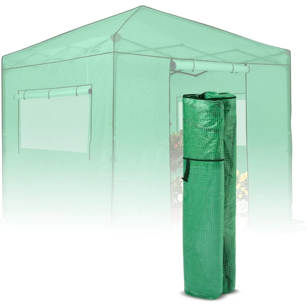 

Replacement Cover for 8x8 Portable Walk-in Pop up Greenhouse, Front and Rear Roll-Up Zipper Entry Doors and 2 Large