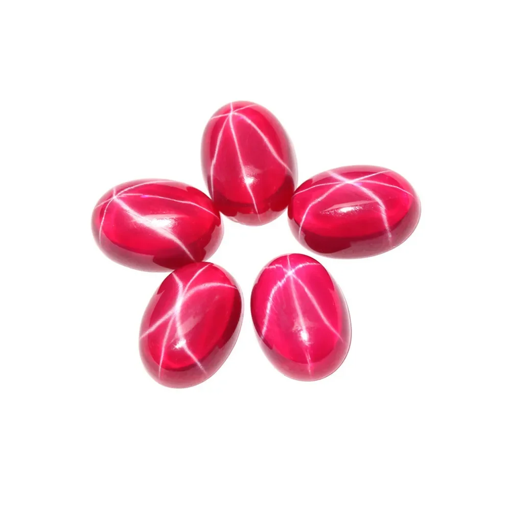 

High Quality Blood-red Star Ruby Mohs Hardness 9 Oval Cabochon Smooth Polished Surface Egg Shape Star Ruby Cabochon