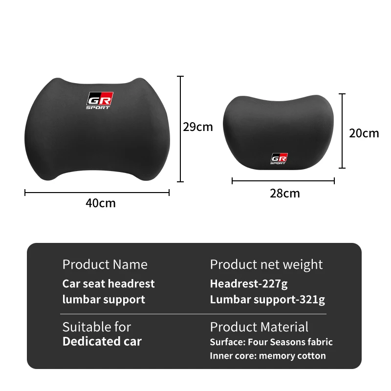 Car Lumbar Back Support Headrest Neck Pillow Car Seat Cushion For Toyota GR GAZOO RACING Prado Yaris Hilux Corolla Prius Auris