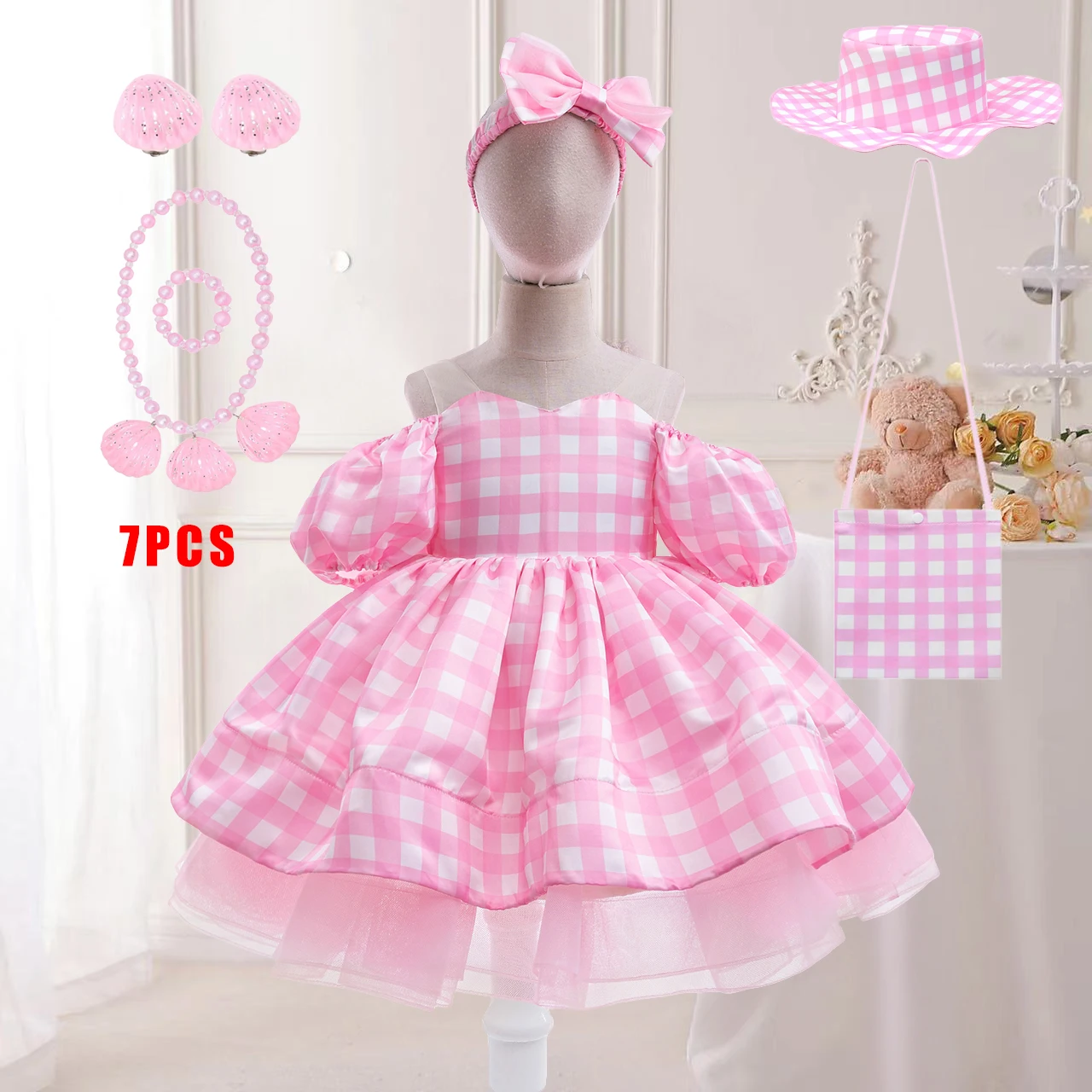 

Movie Barbi Plaid Cospaly Costume for Girl Pink Princess Ball Gown Movies Role Up Birthday Girls Dresses Tutu Halloween Costumes