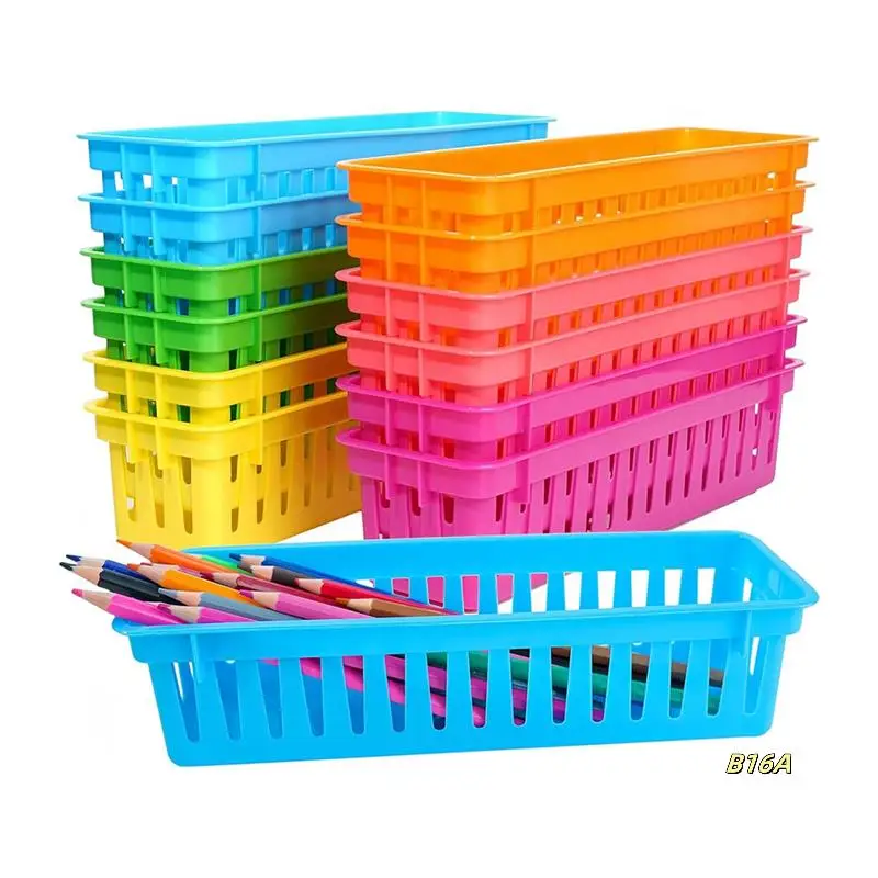 

12 Pack Pencil Organizer Basket Trays, Rainbow Colors Desk Storage For Kids, Classroom Supply Holders For School